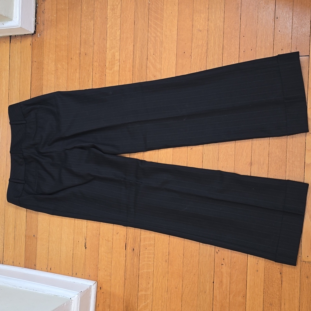 Ann Taylor, Margo, Pinstriped Wide Leg Trousers, Wool Blend, Black, EUC, 2 - Picture 2 of 12